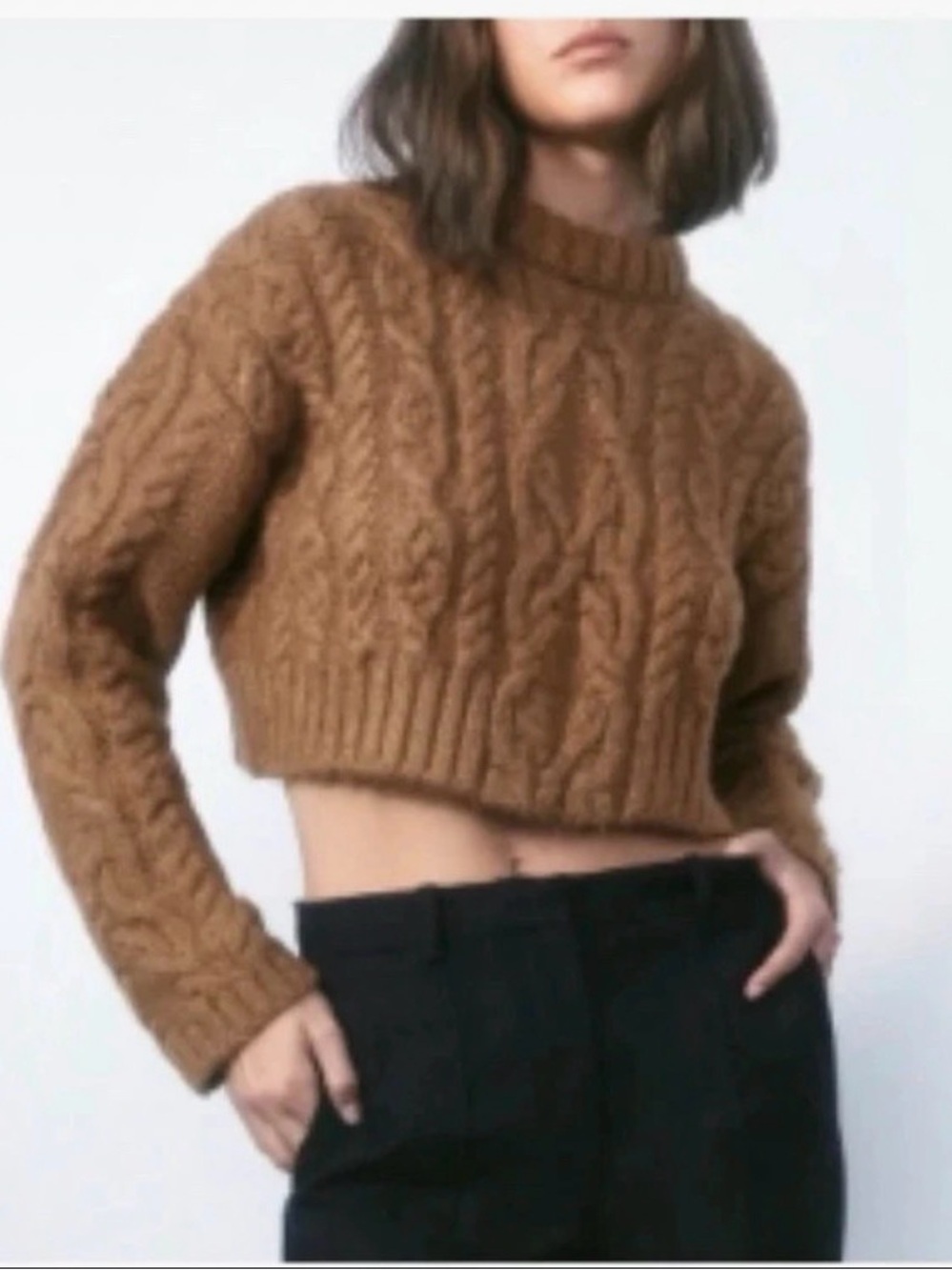 Zara Brown Crop Cable Knit Sweater - Picture 3 of 5